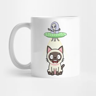 Cute siamese cat is abducted by aliens Mug